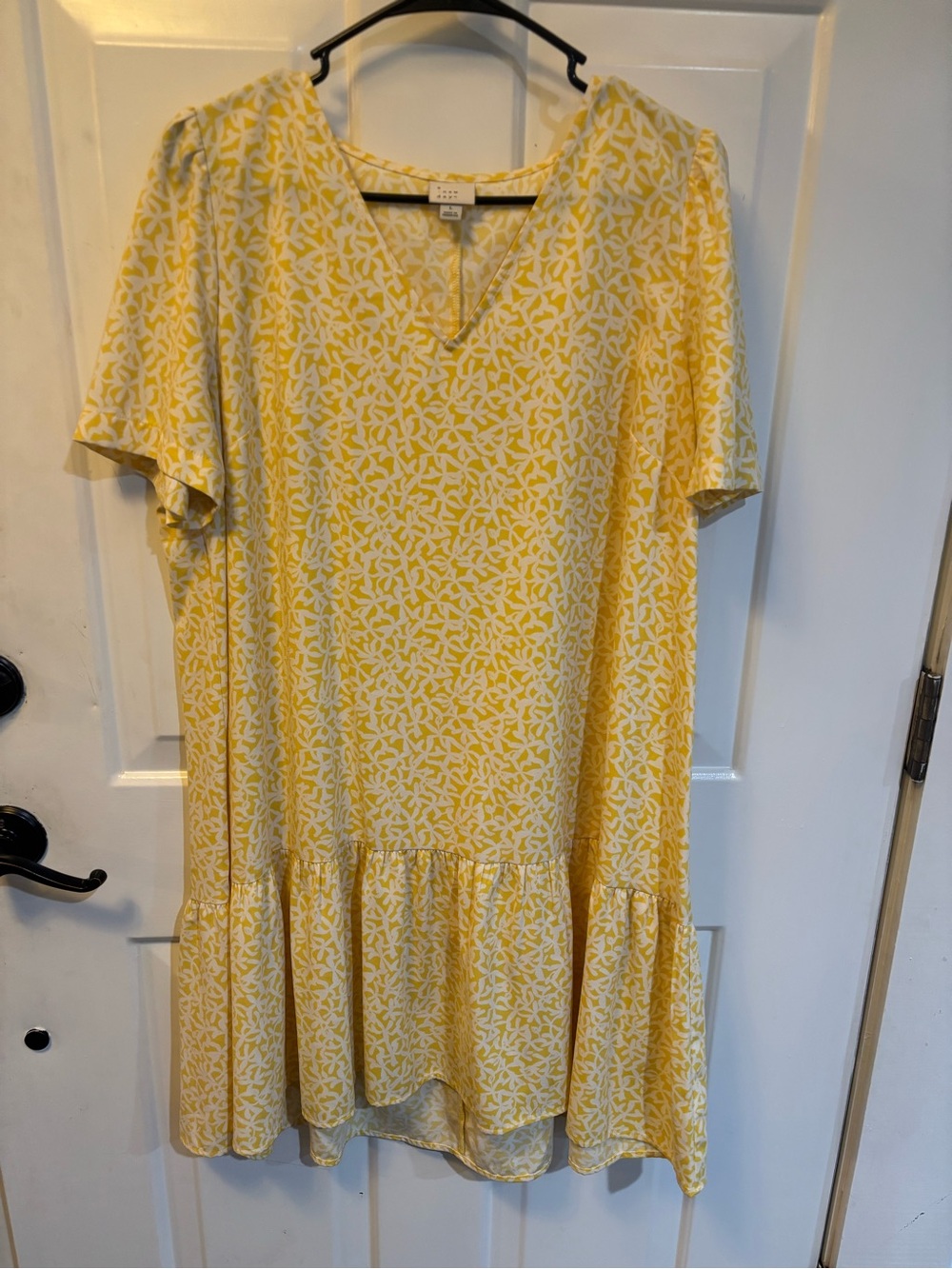 a new day Yellow & White Floral V-Neck Ruffle-Hem Mini Dress